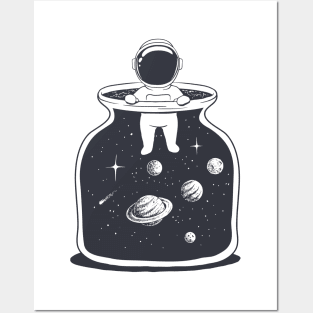 Hand drawn Astronaut is in a jar with space Posters and Art